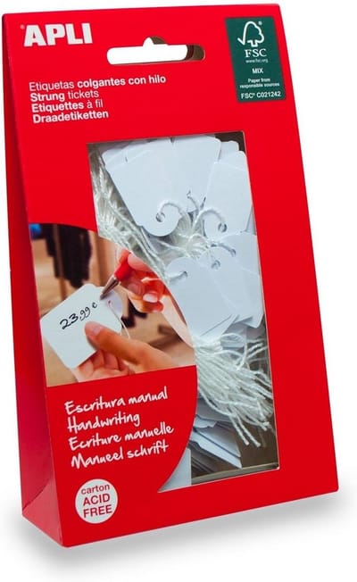 200 Witte Hanglabels met Verstelbare Draad - 13x34 mm Kwaliteitskarton Etiketten