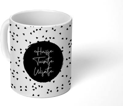 Mok - Koffiemok - Quotes - Huisje. Tuintje. Wijntje. - Wijn - Tekst - Mokken - 350 ML - Beker - Koffiemokken - Theemok - Mok met tekst