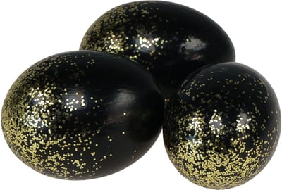 Decoratieve paaseieren echt ganzenei zwart met gouden glitters H7,5–8,
