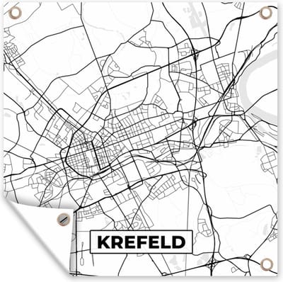 Tuin poster Krelefeld - Plattegrond - Stadskaart - Kaart - 200x200 cm - Tuindoek