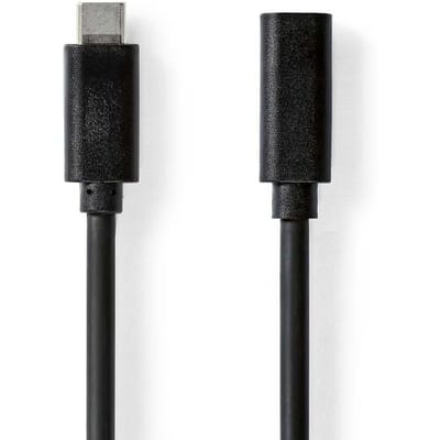 Nedis USB-Kabel - USB 3.2 Gen 1 - USB-C Male - USB-C Female - 60 W - 4K@60Hz - 5 Gbps - Vernikkeld - 1.00 m - Rond - PVC - Zwart - Label