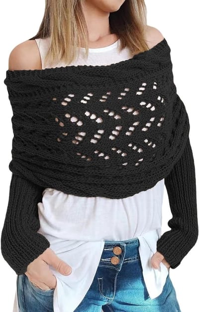Elegante Dames Poncho voor de Winter met Mouwen - Korte Warme Gebreide Cape in Zwart, One Size - Perfect voor Koudere Dagen en Casual Outfits