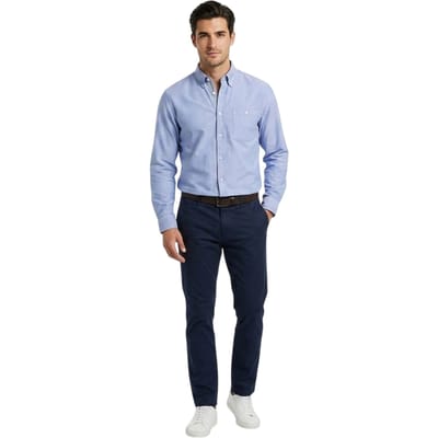 Boss Heren-Oxfordoverhemd met normale pasvorm en knoopsluiting (Blauw)