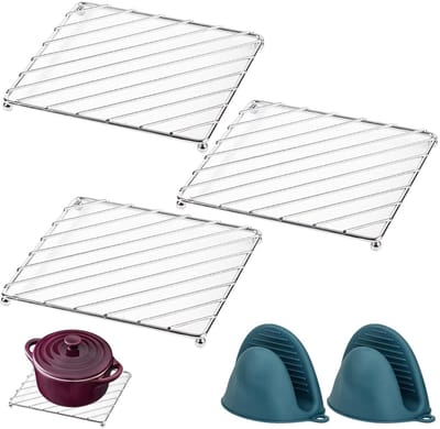Dailygoods- Panonderzetters Hittebestendig - Onderzetters Met Houder - Metalen Onderzetters - Pannenbescherming - 18,5 x 18,5 cm - Warmte-isolerende Handschoenen