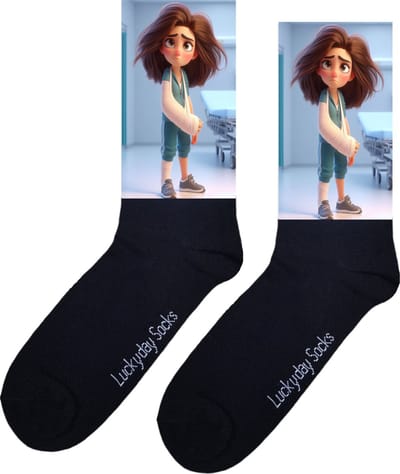 Opkikkertje - bedankje - vrouw bruin - gebroken arm - ziekenhuis sokken - Verpleging Sokken - Vrolijke sokken - Leuke Sokken - opkikker - beterschap - sokken waar van wordt - LuckyDay Socks - maat 37-44