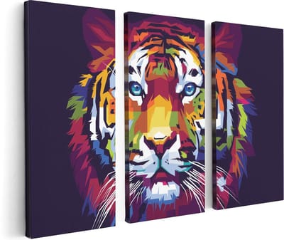 Artaza Canvas Schilderij Drieluik Kleurrijke Tijger - Abstract - 120x80 - Foto Op Canvas - Canvas Print