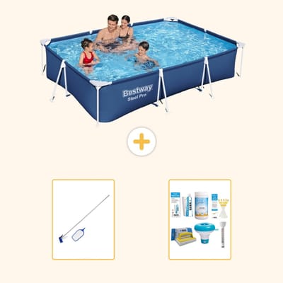 Bestway Rechthoekig Steel Pro Zwembad - 300 x 201 x 66 cm - Blauw - Inclusief Schoonmaakset - Onderhoudspakket - 3-delig