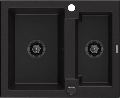 Mexen Carlos granieten spoelbak 1,5-komoren 582 x 475 , zwart, zwarte sifon - 6518581500-77-B