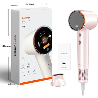 Uniorange H6 plasma hogesnelheidsföhn (lotusroze), HD-lcd-scherm, 5 slimme standen, 1600 W vermogen en 1 miljard plasma-ionen, 110K tpm