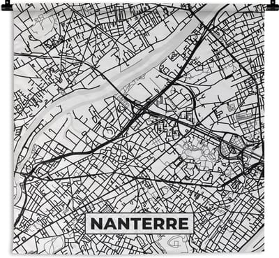Wandkleed - Wanddoek - Frankrijk - Kaart - Nanterre - Plattegrond - Stadskaart - Zwart wit - 180x180 cm - Wandtapijt