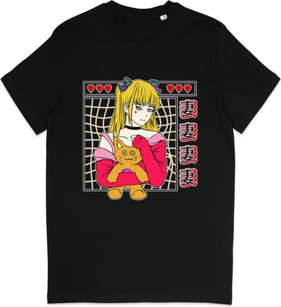 T Shirt Heren - T Shirt Dames - Anime Japan Meisje - Zwart - Maat XS