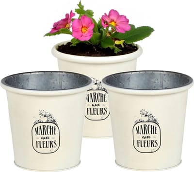 Sunnydays /plantenpot/bloempot - 3x - zink - ivoorwit - D14 x H13 cm