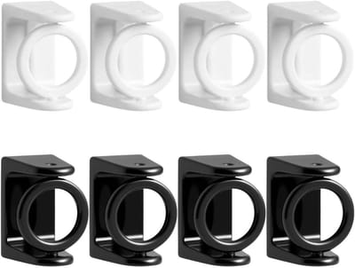 Pack of 8, adjustable brackets without drilling, curtain rod holders, self-adhesive fixing rod, 360° rotatable, no drilling required, for fixed rods (white and black)