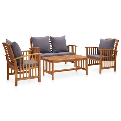 vidaXL - 4-delige - Loungeset - met - kussens - massief - acaciahout