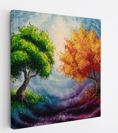 Saammp Canvas Schilderij - Goene en oranje boom - Landschap - Natuur - 20x20 - Foto op canvas - Wanddecoratie - Muurdecoratie Woonkamer - Slaapkamer decoratie - Canvas Print
