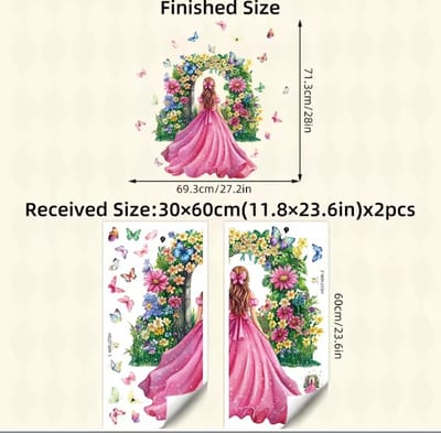 Meisje Maand Vlinders Muurstickers – 2 Delige Set voor Kinderkamer – Zelfklevend, Waterdicht & Verwijderbaar – 71x69 cm