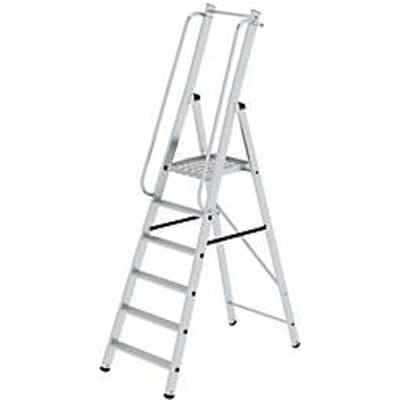 Munk platformladder, 6 treden, aluminium, stevige rechthoekige buisbomen, groot platform, voorgemonteerde leuningen, antislip ladderschoenen, 150 kg