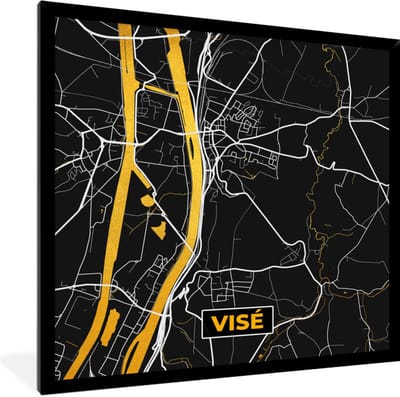 Fotolijst incl. Poster - Visé - Kaart - Stadskaart - Plattegrond - Black & gold - 40x40 cm - Posterlijst