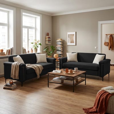 Wishdor 2-Zitsbank - Compact En Ruimtebesparend - Scandinavisch Ontwerp - Voor Appartement Of Kleine Woonkamer - Polyester, Metaal En Hout - Zwart - 172 X 73,5 Cm