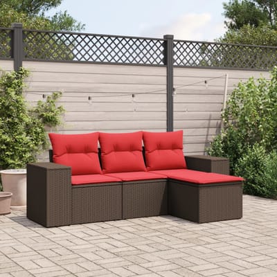 vidaXL - 4-delige - tuinbankset - met - kussens, - bruin - polyrotan