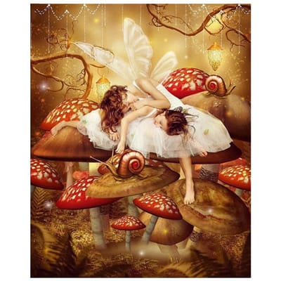 Broderie Diamant 5D Fée Papillon Bricolage Peinture Diamant Ronde Dessin Animé Champignon Point de Croix 20X30CM brown