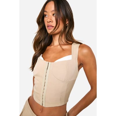 boohoo Dames Tall Contrast Detail Hook And Eye Corset Top | Steen | Maat: 36