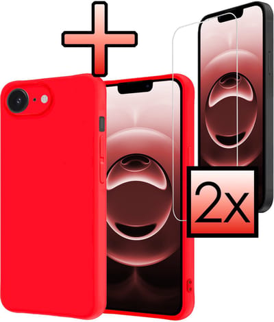 Hoesje - Met 2x Screenprotector - Geschikt voor Apple iPhone 16e / 17e - Sterk & Shockproof - Back Cover - Siliconen Case - Telefoon Hoes - Rood