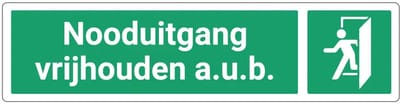 Nooduitgang vrijhouden aub deurbordje met zelfklevende strip | Forex Re materiaal | 20 x 5 cm