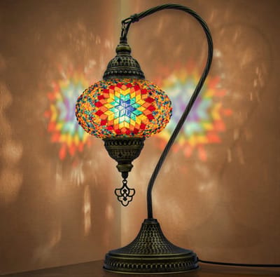 Mozaiek Lamp - handgemaakte tafellamp - E14 - dik glas en messing basis - Marokkaanse stijl