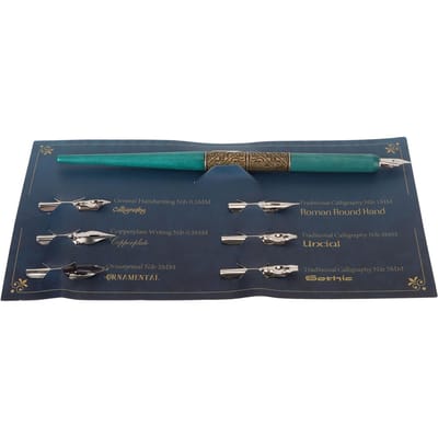 Plume Sergent avec 6 Plumes Interchangeables Écriture Fluide Rétro Légère Plume Sergent de Calligraphie pour Dessin Word Art Cyan black