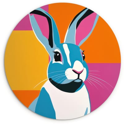 WallCircle® Wandcirkel 120x120 cm - Muurcirkel Haas - Kleurvakken - Oren - Roze - Muurdecoratie woonkamer - Wanddecoratie slaapkamer - Kamer decoratie accessoires - Ronde schilderijen XXL