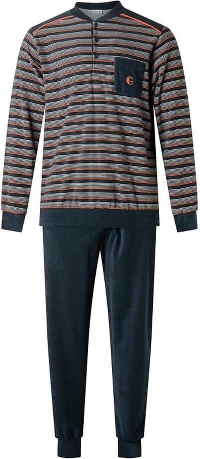 Gentlemen - Badstof Heren pyjama - Blauw Gestreept - Maat M