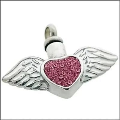 Aramat Jewels | Gedenkhangers | Stalen Ashanger met Vleugels – 15 Modellen Engel & Hart Gedenksieraad | Vleugels-kristal-roze-wit-2.8x2.7cm | |20mm | Staal | Volwassenen | Verkleurd niet