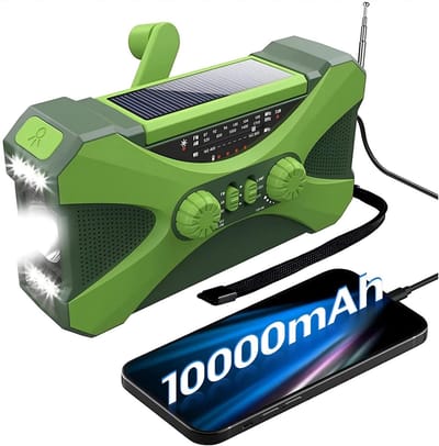 FM/AM - Solar - Zaklamp - Powerbank- Mini-Noodoverlevingsradio Op Zonne - Noodradio Op Batterijen -Energie - met LED's Superheldere Zaklamp 10000Mah Batterij - Aangedreven Powerbank Smartphone-Oplader - Groente