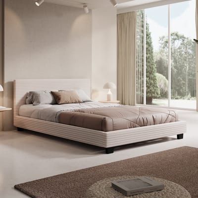 Meubella - Tweepersoonsbed George - Beige ribstof - 140x200 cm