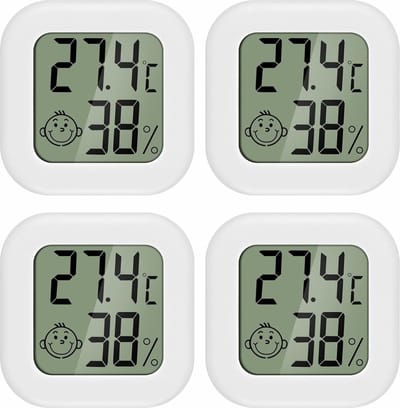 Hygrometer - Weerstation - Luchtvochtigheidsmeter - Thermometer Voor Binnen - Incl. Batterij & Plakstrip - Set - 4 Stuks Wit