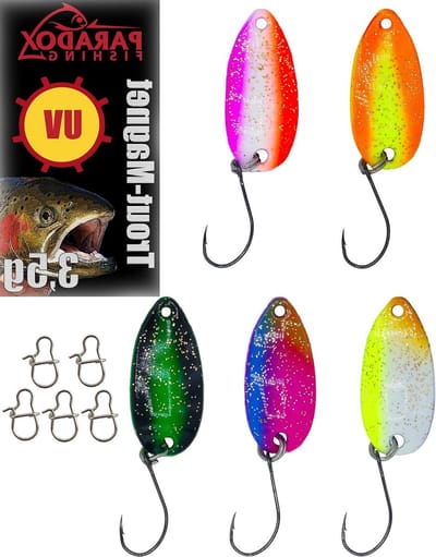 Forellepelset, 5 lepels, 3,5 g, met snaps, set voor forelaas, voor forel, vissen, sporel, forelaas, forelset, forel, forel