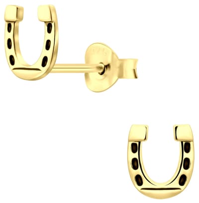 Joy|S - Zilveren hoefijzer oorbellen - 6 x 7 mm - gold plated
