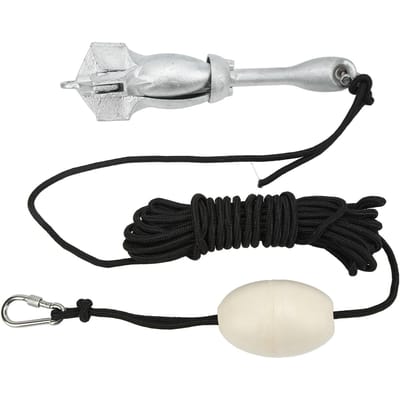 4-Tands 1.6kg Opvouwbaar Anker met 7.6m Touw Kit Draagbaar voor Zeezeilboten Kajak Kano Vaartuig white