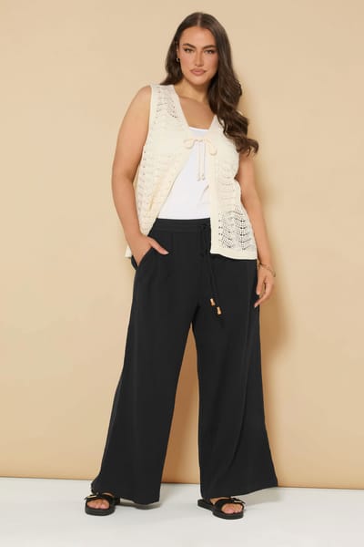 Yours Broek Met Wijde Pijpen Van Kaasdoekstof In Zwart Size 42