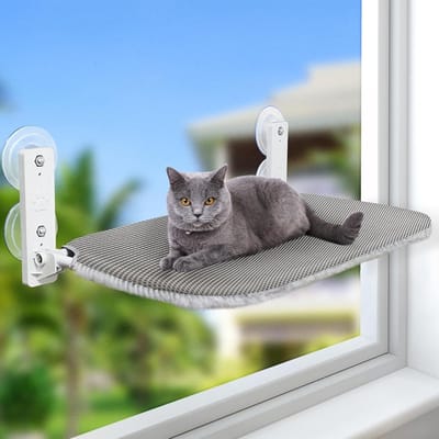 Verstelbare kattenhangmat voor raam, opvouwbare kattenbed, comfortabel en stevig tot 25 kg, 45x30 cm (Grijs, S)