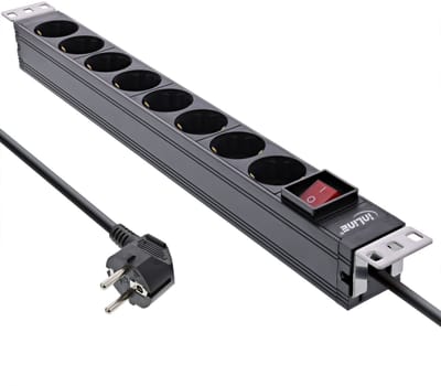 InLine® 19 contactdoos, 8-voudig aardingscontact, met schakelaar, 2m, zwart