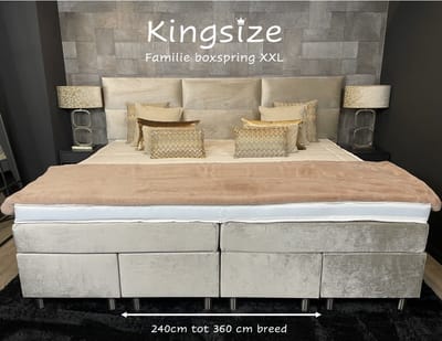 Familie Boxspring Velvet Beige XXL - 240x200 -  Incl 7-zones pocketvering Matrassen - Tencel topper 240x200 - KINGSIZE - Velours