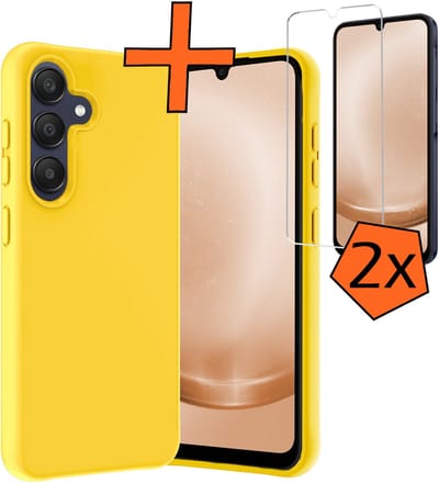 Hoes - Met 2x Screenprotector - Geschikt voor Samsung Galaxy A26 - Sterk & Shockproof - Back Cover - Siliconen Case - Telefoon Hoes - Geel
