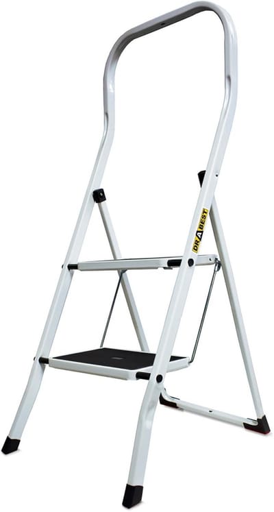 Ladder met 2 Treden - Opvouwbare Stalen Keukenladder, Antislip, Tot 150 kg