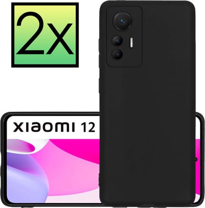Hoesje - 2 Stuks - Geschikt voor Xiaomi 12 Lite - Sterk & Shockproof - Case Siliconen - Back Cover - Telefoon Hoes - Zwart