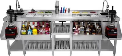 Tweeling cocktailbar station - zilver - 220x78x85 cm - 2x69l ijsputten