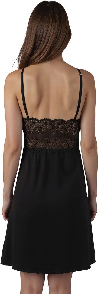 Vivisence Nachthemd Met Kanten Zachte Cups Verstelbare Bandjes Satijnlook Nachtkleding Voor Vrouwen, Zwart,M