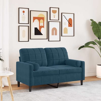 vidaXL - Tweezitsbank - met - sierkussens - 120 - cm - fluweel - blauw
