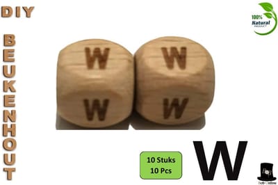 Bob Online ™ - Setje van 10 Stuks - ‘W’ Vierkant Beukenhout Kralen 12mm met ca. 3.5mm Gaatje – Houten Letter Kubus Kralen – DIY Houten Alfabet Kralen Laser Gegraveerd – 12mm Beech Wood ‘W’ Lazer Engraved Letter Beads – Doe-het-zelf Alfabet Kralen